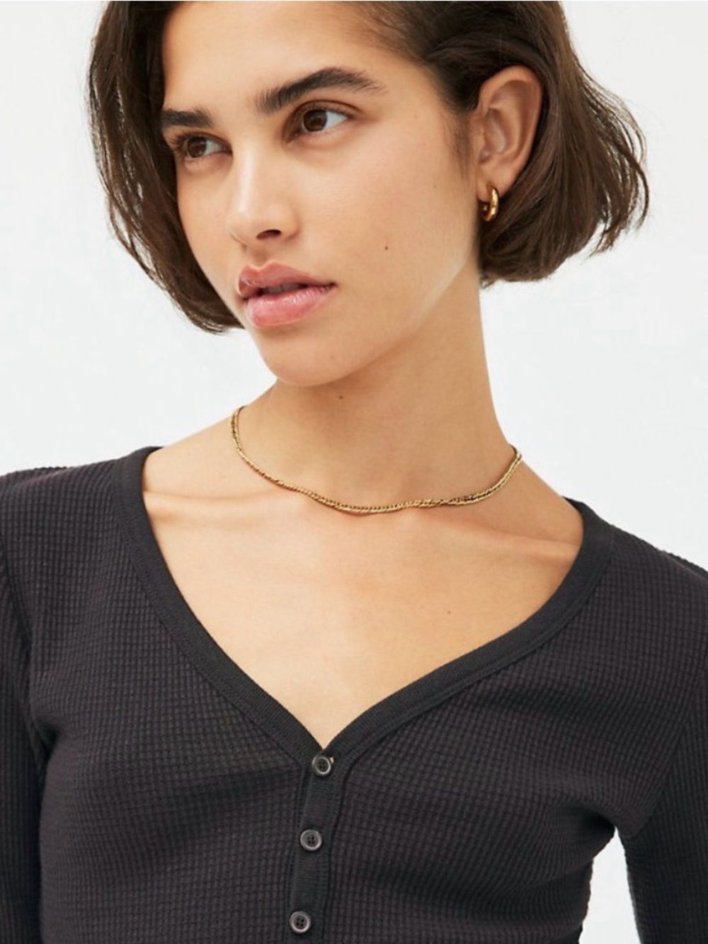 Aritzia Tna Thermal Henley Waffle Knit Black